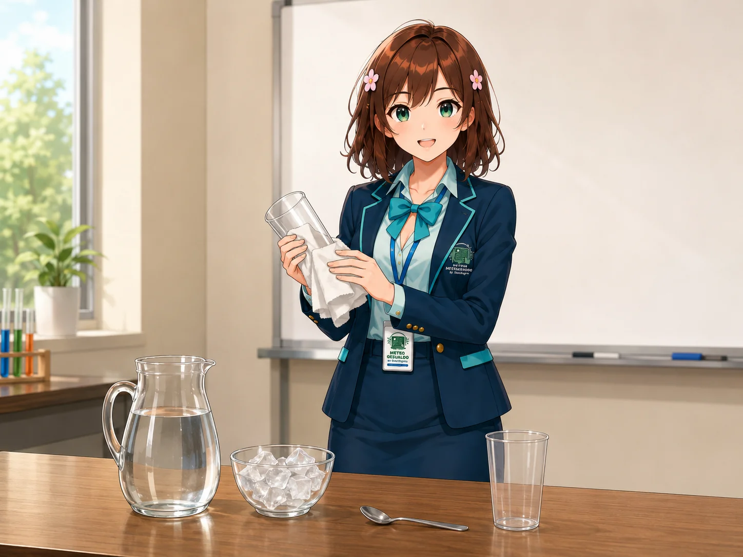 Haruhi mostra il recipiente asciutto e passa un tovagliolo sulla superficie esterna. Haruhi mostra il recipiente asciutto e passa un tovagliolo sulla superficie esterna.