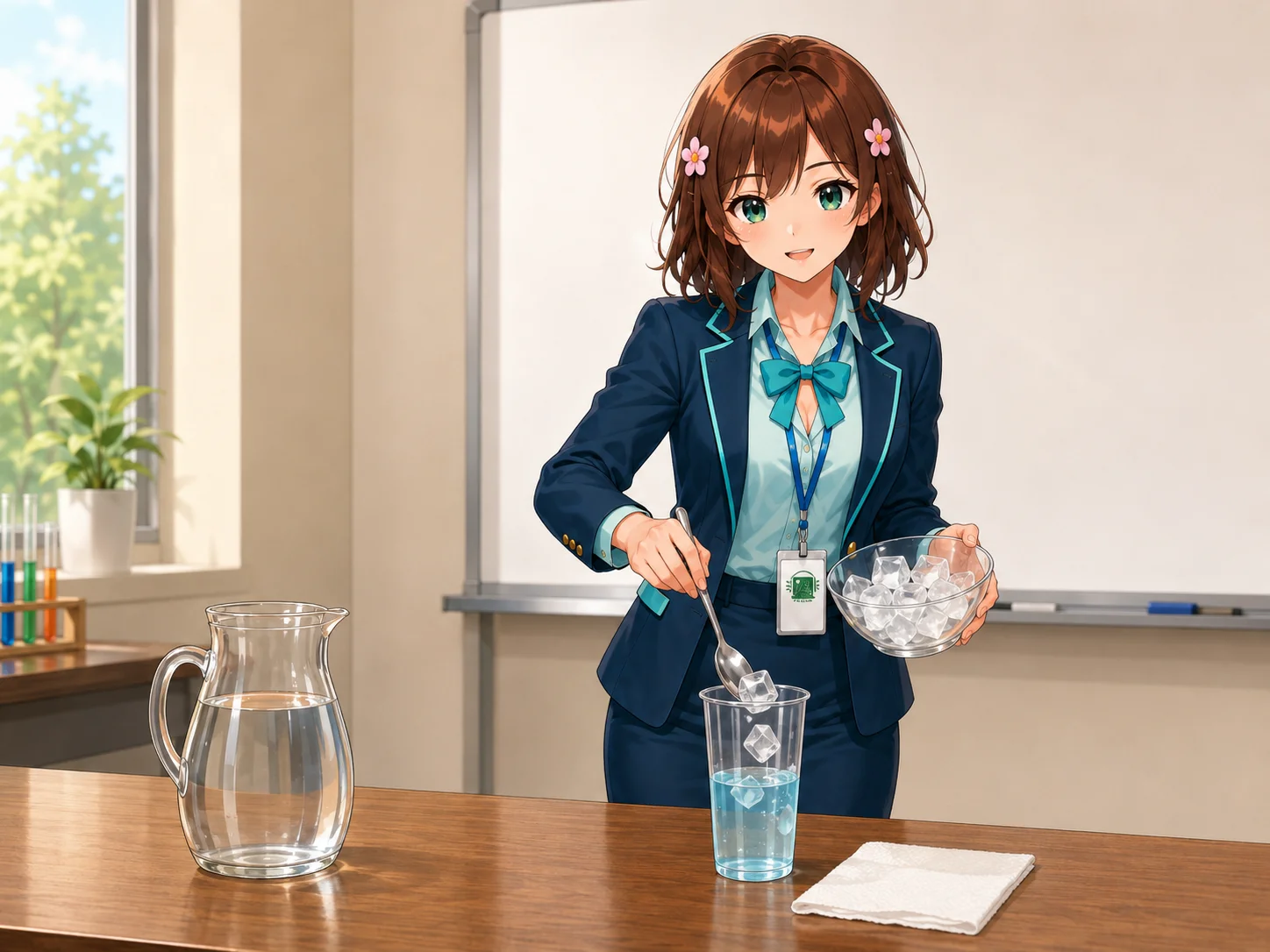 Haruhi aggiunge i cubetti di ghiaccio e mescola con un cucchiaino Haruhi aggiunge i cubetti di ghiaccio e mescola con un cucchiaino