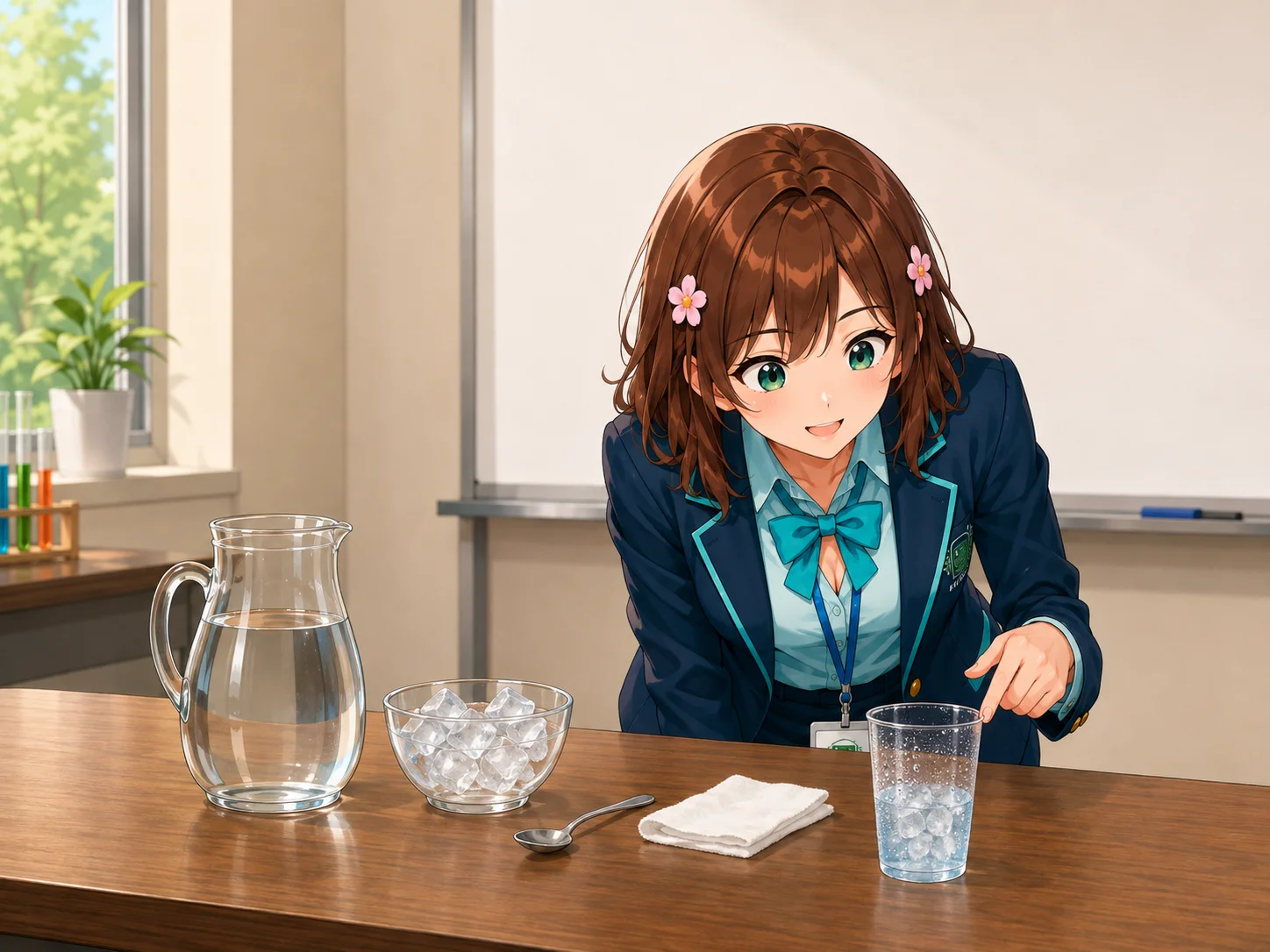 Haruhi osserva da vicino le piccole goccioline che stanno comparendo sulla parete esterna Haruhi osserva da vicino le piccole goccioline che stanno comparendo sulla parete esterna